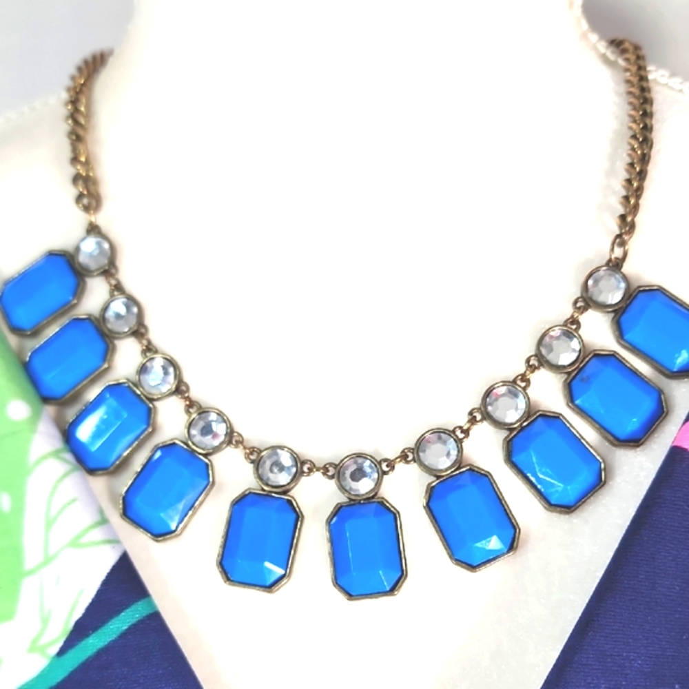 J.Crew Blue and Crystals Gemstones Statement Necklace